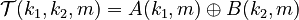 \mathcal{T}(k_1, k_2, m) = A(k_1, m) \oplus B(k_2, m)
