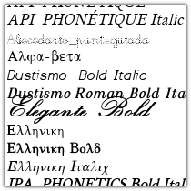 [Font names displayed using their respective typefaces]