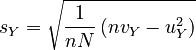 s_Y = \sqrt{ \frac{1}{n N} \left( n v_Y - u_Y^2 \right) }